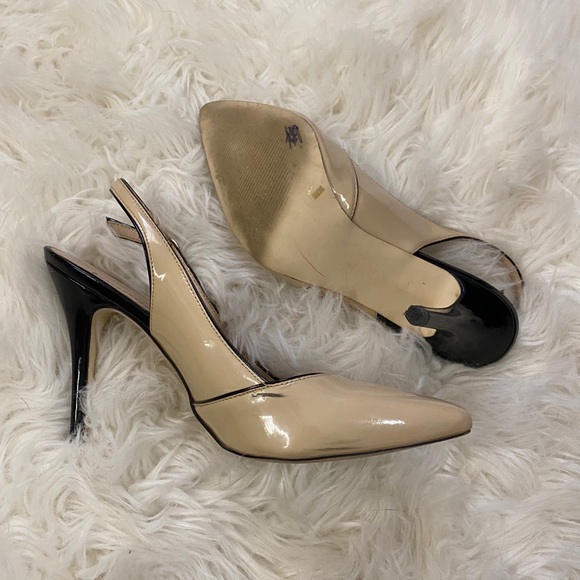 Nude with Black Trim “Lydia” Slingback Pumps - Picture 4 of 11